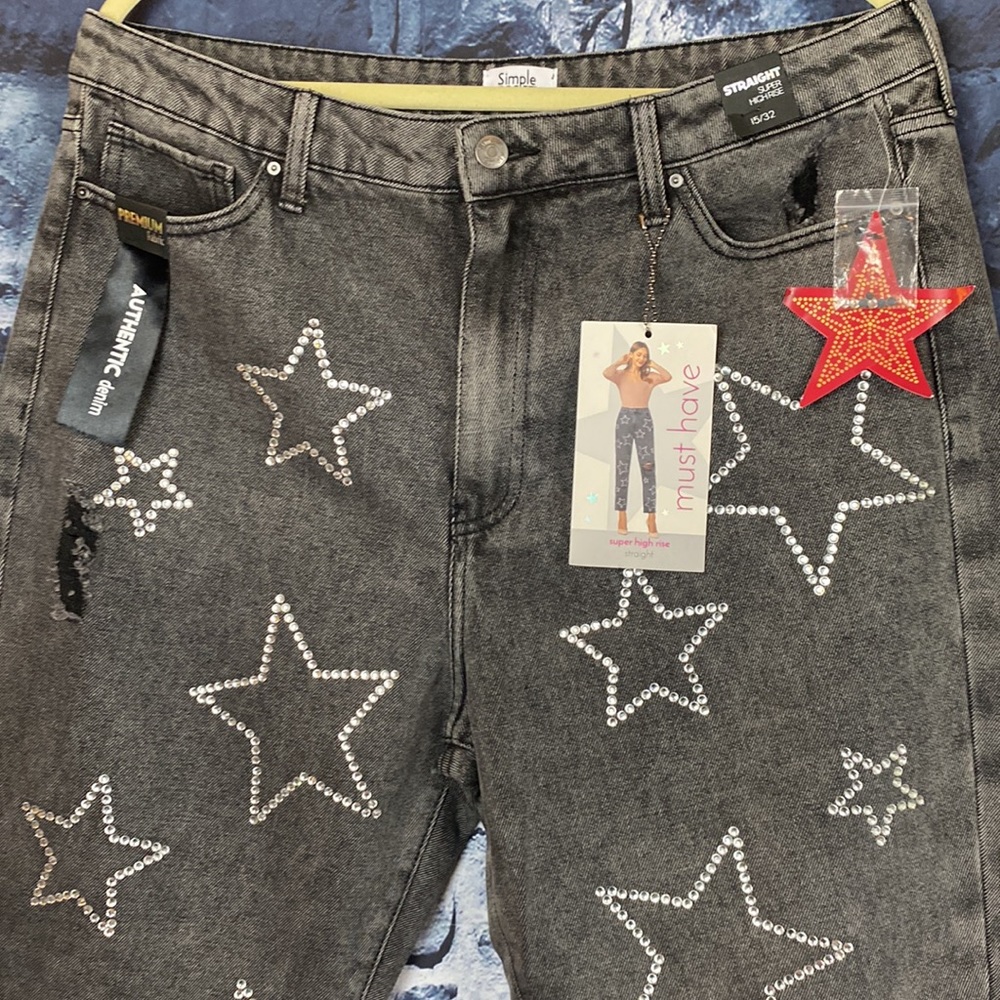 Y2K Baggy Rhinestone Star Embellished High Waisted  Jeans